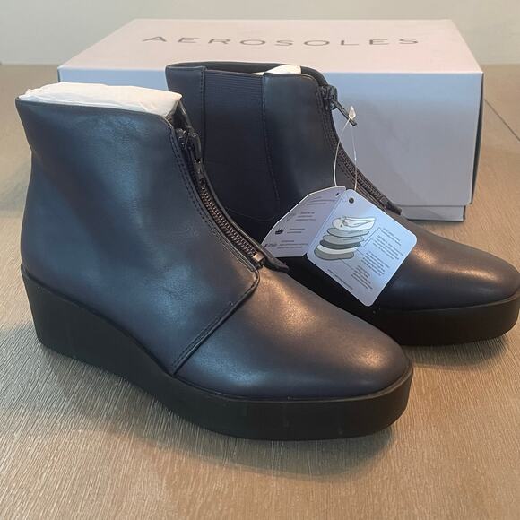 Aerosoles Womens Carin Navy Comfortable Wedge Ankle Booties Size 5M Casual - Picture 2 of 11